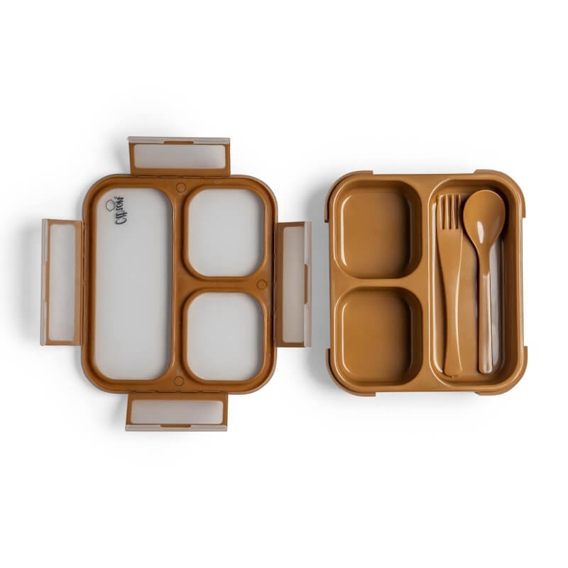 Citron Microwavable Lunchbox with Fork and Spoon - Caramel