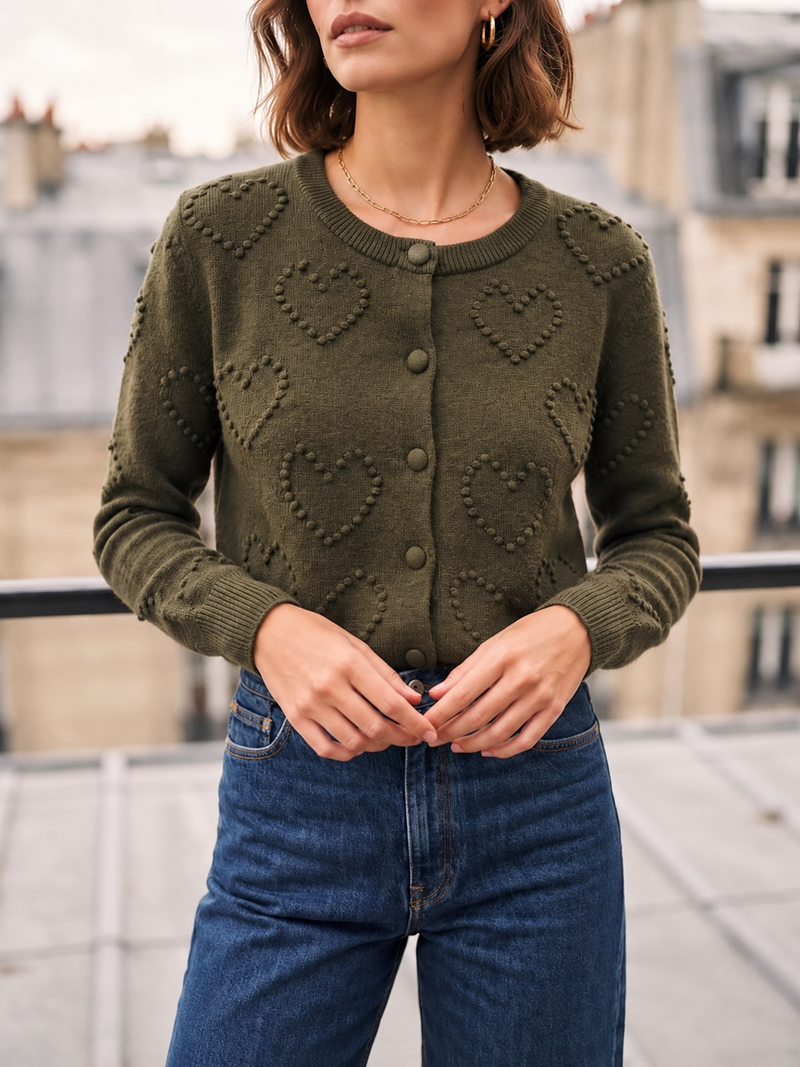 Heart me Knit Cardigan in Khaki