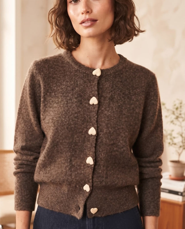 Nolla Button Cardi in Brown
