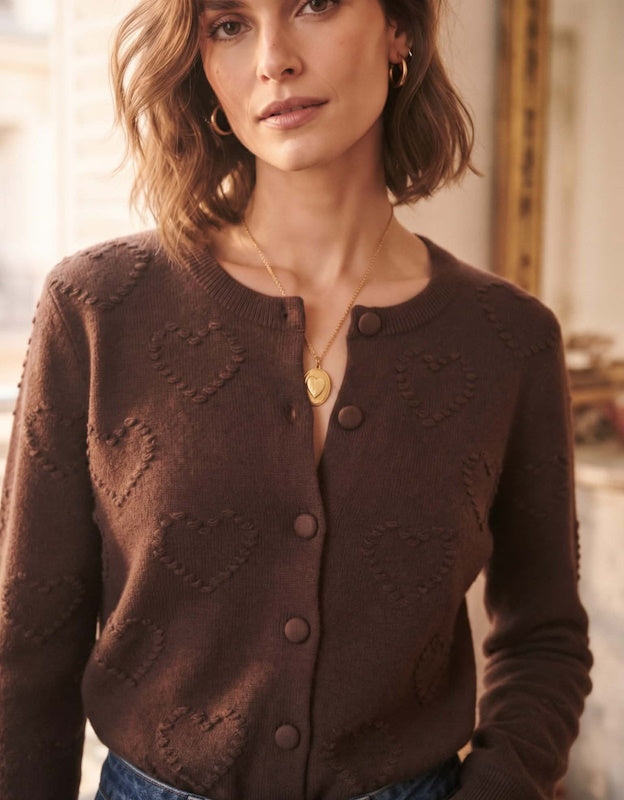 Heart me Knit Cardigan in Choco