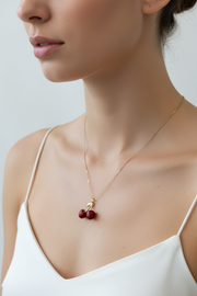 Cherry Charm Necklace on Model