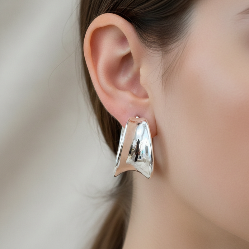 Chunky Silver Hoop Close-Up On Ear
