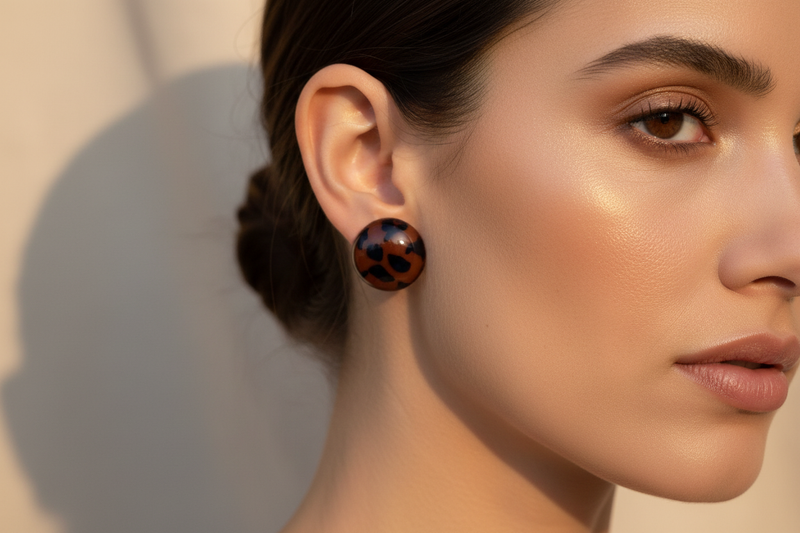 Close-up model wearing the earring
