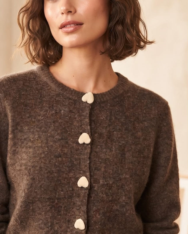 Nolla Button Cardi in Brown
