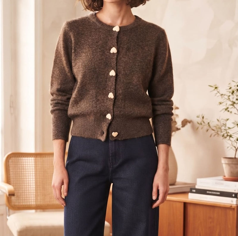 Nolla Button Cardi in Brown