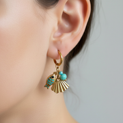 Fish & Shell Charm Earrings On Model