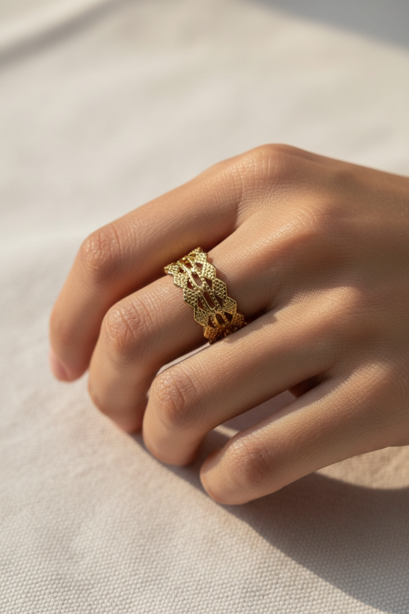 Gold Crown Ring on Model Hand