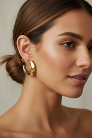 Gold Hoop Earrings on Model