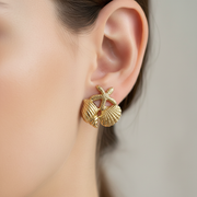 Gold Seashell & Starfish Stud On Model