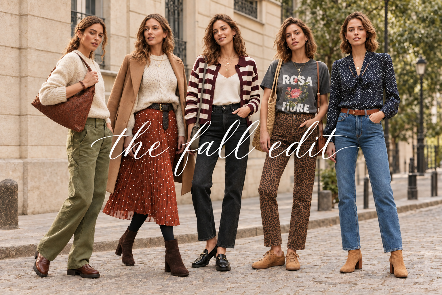 Group banner with "the fall edit" in white cursive
