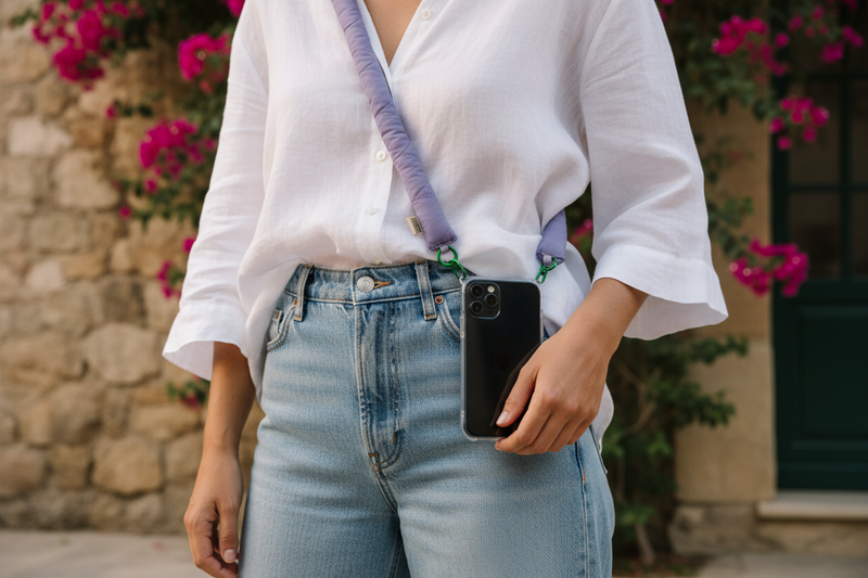 Lavender Phone Strap on Model