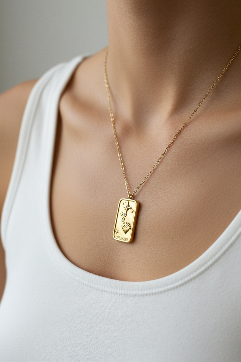The Stars Tarot Necklace on Model