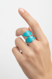 Turquoise Enamel Ring on Hand Model